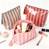 Striped Makeup Bag Large Capacity Travel Toiletry Organizer Waterproof Cosmetic Pouch with Tassel for Women Girls