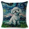 Beidseitiges Sternenhimmel Hundekissen Dekoration Ölgemälde Cartoon Haustier Tier Kissenbezug für Sofa Zuhause Leinenkissenbezug,(9)