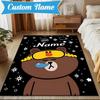 Custom Name Cute Cartoon Brown Bear Rug for Living Room, Game Rooms, Office, Bedroom, Floor Mat Playful Design, Fan Gifts Christmas Decor