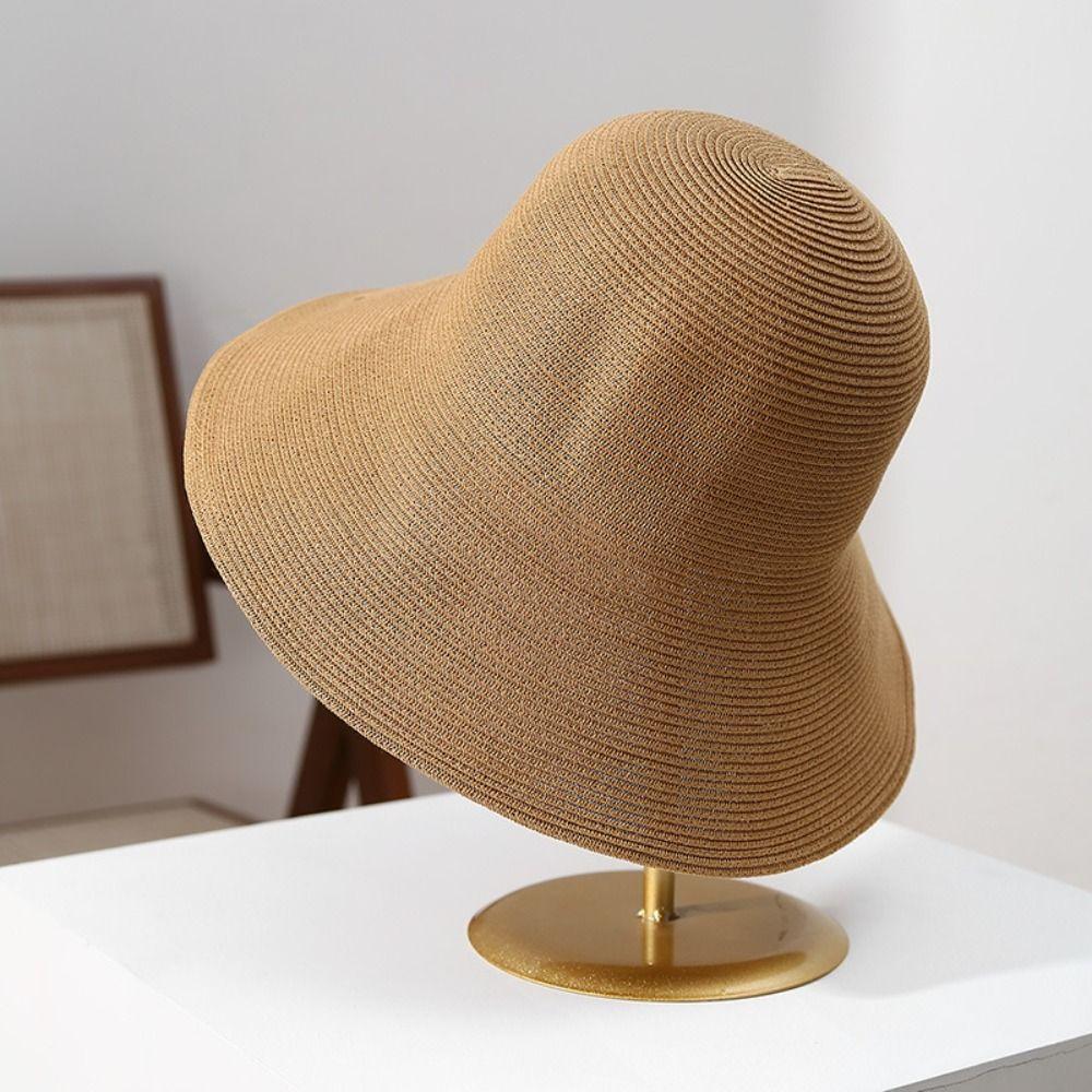 Fisherman Hat Solid Color Wide Brim Straw Hat Breathable Simple Weave Bucket Hat Soft Korean Style UV Protection Cap Party