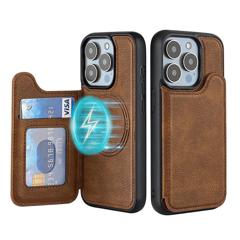iPhone 15 Pro Max Magnetic Leather Flip Cover with MagSafe Card Slot