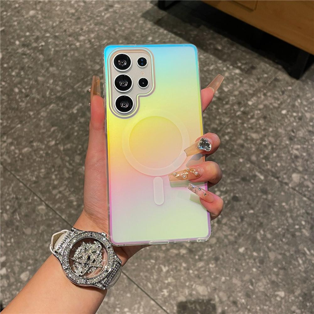 Aplicável à capa magnética para telemóvel Samsung galaxys25ultra fosca s26 mudança gradual s25plus revestimento de cor capa anti-queda