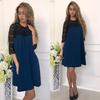 Elegant Women Pure Color Hollow Out Lace Splicing Dress For Stylish Occasions