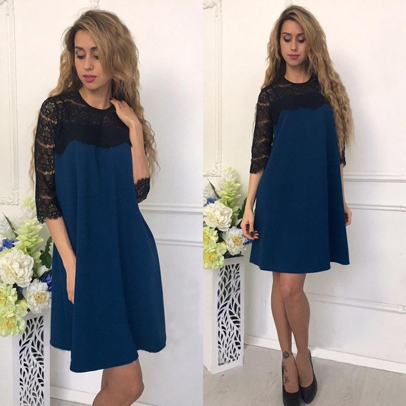 Elegant Women Pure Color Hollow Out Lace Splicing Dress For Stylish Occasions