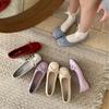 Inner Heightening Version~ French Bow Light Mouth Single Shoes Women's Spring and Autumn Gentle Pink Soft-soled Ballet Evening Shoes