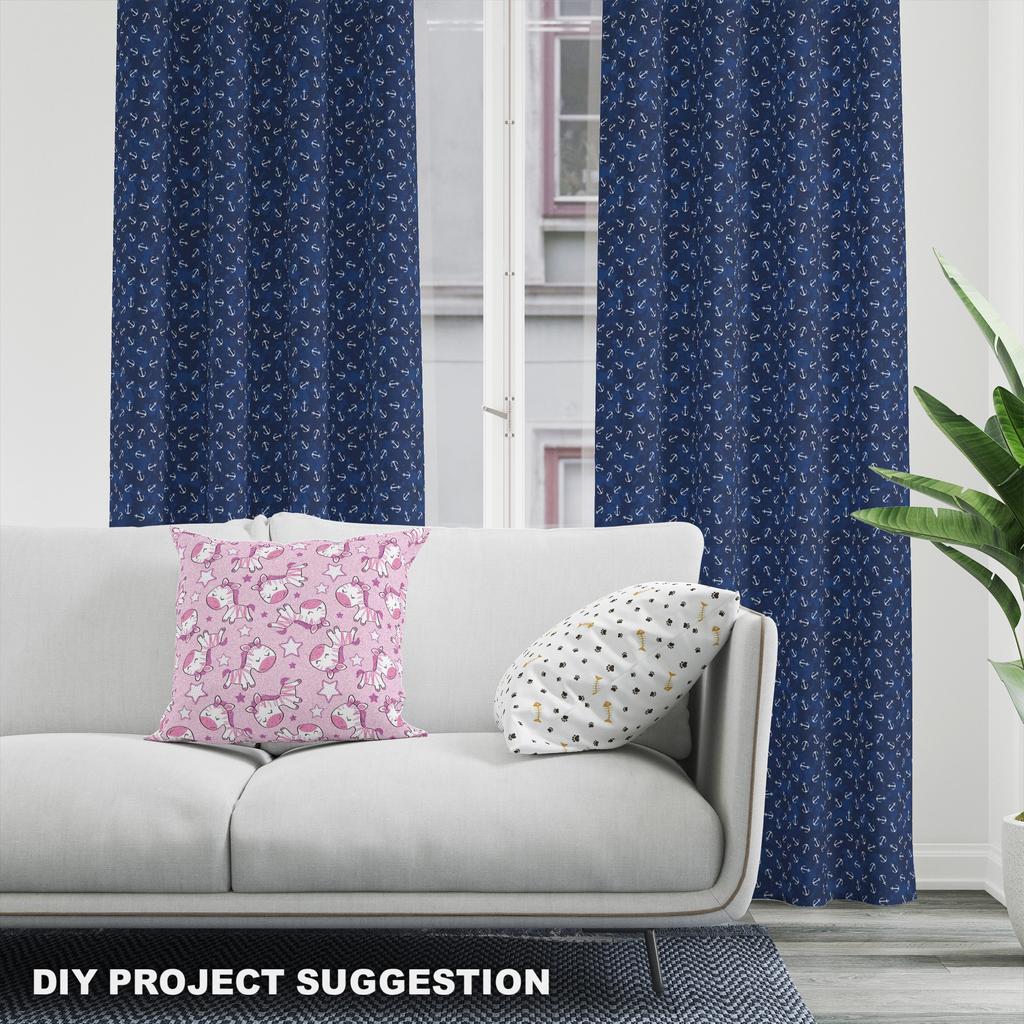 Royal Velvet Fabric Polyester For Sewing - Anchor Motif On Navy Blue