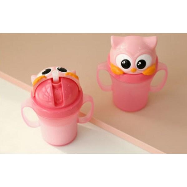 Copo de canudo à prova de derramamento Edison Friends 3, rosa coruja, 1 peça, 200ml