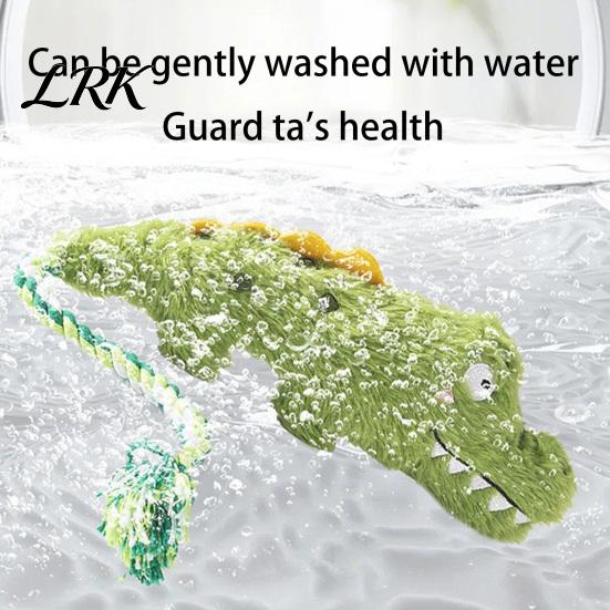 Puppy Soothing Gum Teething Tool Plush Crocodile Dog Toy, Squeaky Stuffed Chew Interactive Tug Toy of War for Teething, Small Medium Dogs Anxiety