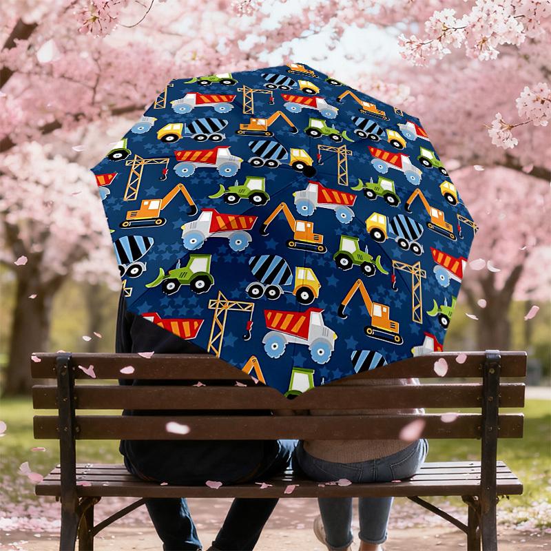 1PC Construction Vehicles Umbrella-8-Rib Reinforced, Automatic Open, Lightweight & Durable, Cute Fashion Accessory for Outdoor-T397