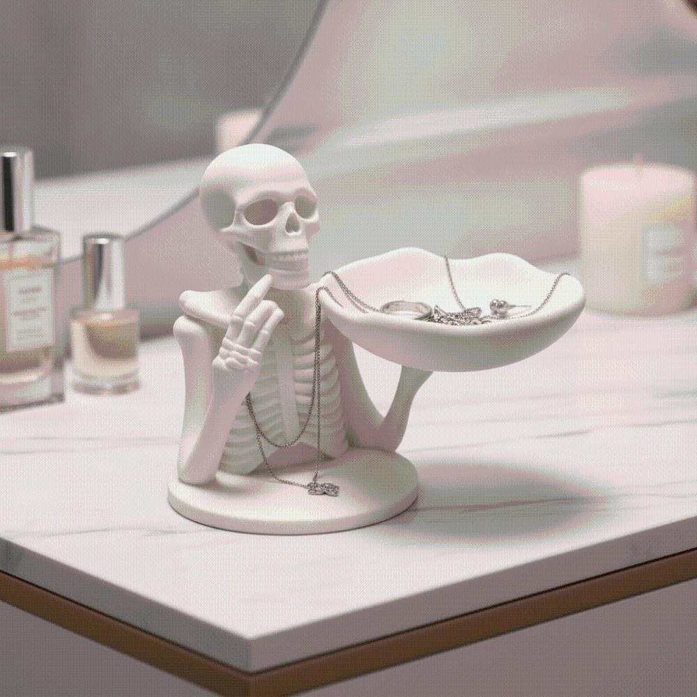 3D Printed Skeleton Candy Bowl Matte White Spooky Jewelry Dish Skull Tray Decor  Skull Collectors
