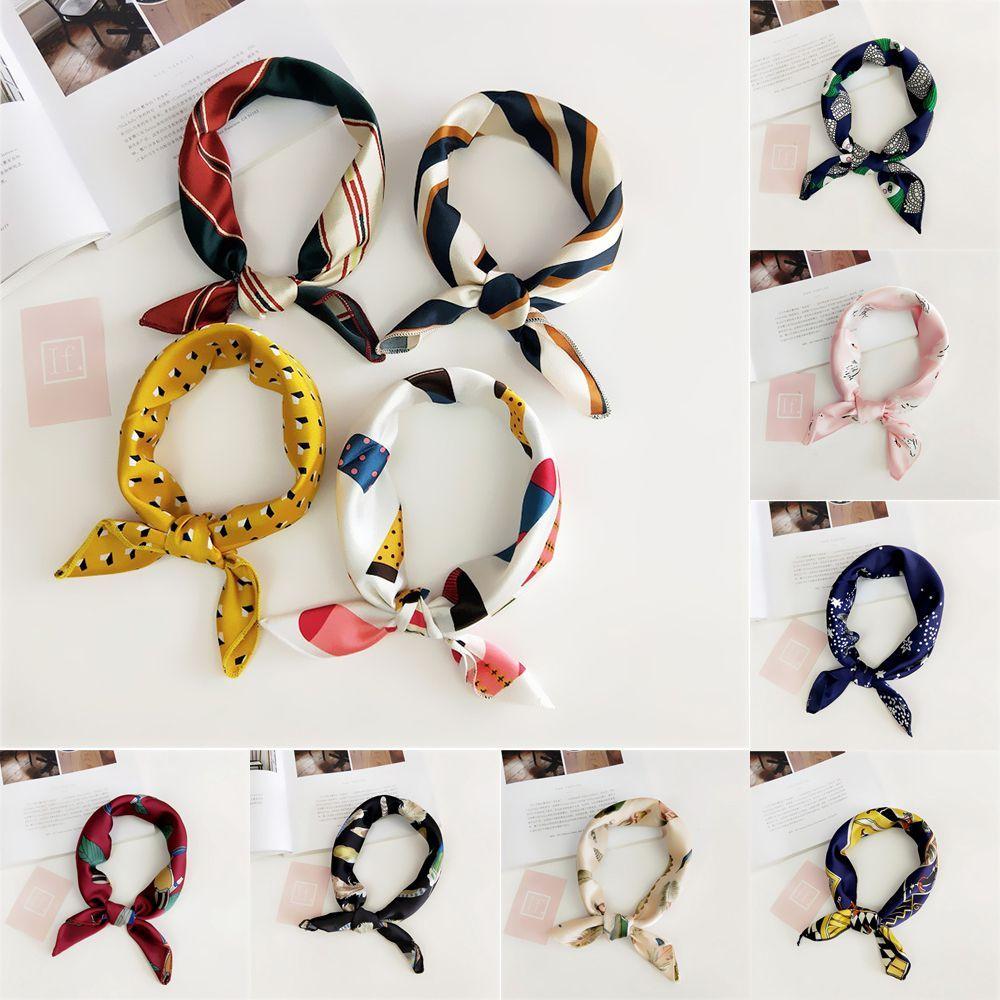 Fashion Women Small Vintage Hair Tie Band Head Neck Square Scarf Silk Feel Satin