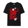Japanese Demon Art Face Skull Devil Oni Harajuku Aesthetic TShirt Casual Tees Coupons Printed On Round Collar T Shirt