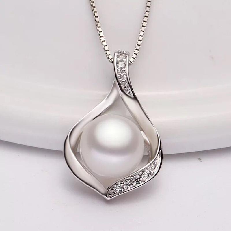 Wedding 925 Silver Pearl Pendant Women,Trendy Freshwater Natural Grey Pearl Pendant Necklace Girl Birthday Gift