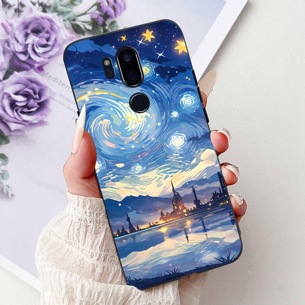 För LG G7 ThinQ Fodral Svart Silikon Söt Katt Mode Blommor Cool Målad Baksida För LG G7ThinQ Telefonfodral LMG710EM