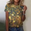 Moda Cómodo Peacocks Impreso Manga Corta Verano Mujer Cuello Redondo Casual
