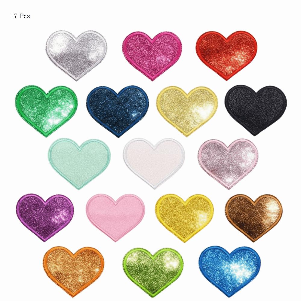 14/17 Pcs Colorful Iron On Patches Heart Shape DIY Glitter Patch Embroidery Patch  DIY Craft