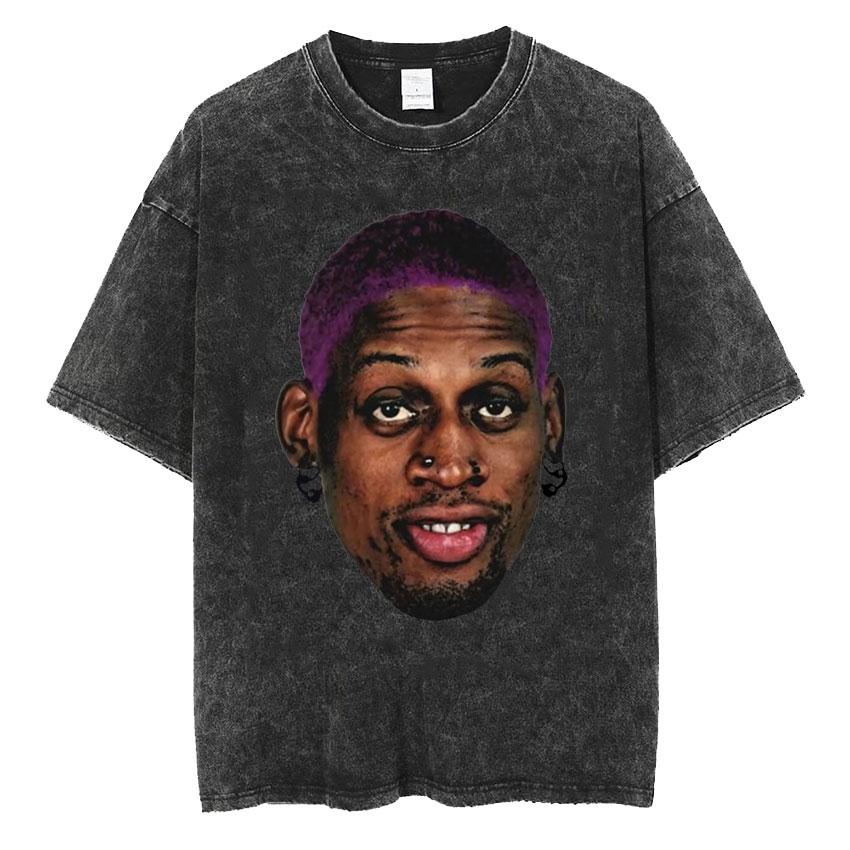 Nouveauté Vêtements Homme Lavé T-shirt T-shirts Homme T-shirt pour Homme Vêtements Homme Dennis Rodman Classique Rare Noir Hommage