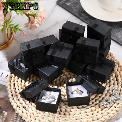 24pcs Black Ring Gift Box with Ribbon Bow Hard Cardboard Jewelry Boxes Square Gift Cases with Sponge Inside for Earring Ring Necklace Jewelry Gift Box