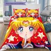 Sailor Moon Vollprint Ausdrücke Bettwäsche-Set, 1 Bettbezug & 2 Kissenbezüge, Gemütliches Schlafzimmer, Tolles Geschenk für Fans