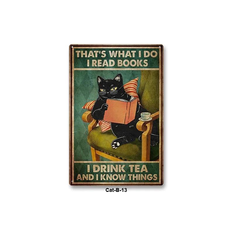 Animal Black Cat Art Decor Home Metal Tin Sign Signs for Living Room Kid Bedroom Wall Decoration Cafe Western Restaurant Poster