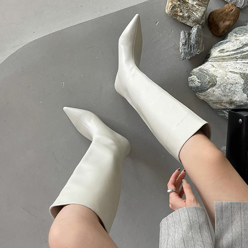 Mode Dames Hoge Knie Lengte Laarzen Designer Mode Puntige Leren Schoenen Nieuwe Trend Lopen Jurk Elegant Motorfiets Botas Mujer
