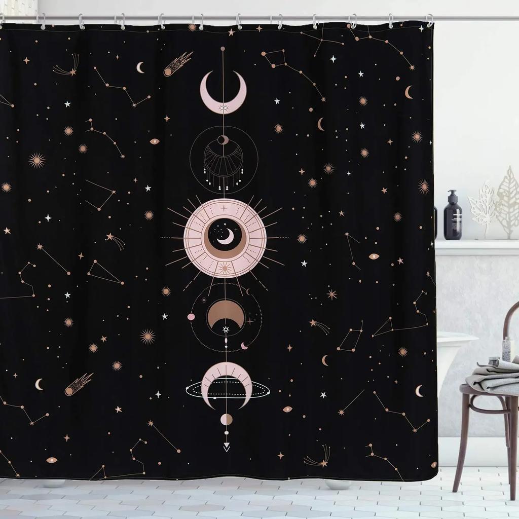 Yıldızlı Uzay Duş Perdesi Mavi Galaksi Duş Perdeleri Bulutsu Su Geçirmez Polyester Kumaş Küvet Banyo Dekorasyonu için Kancalı