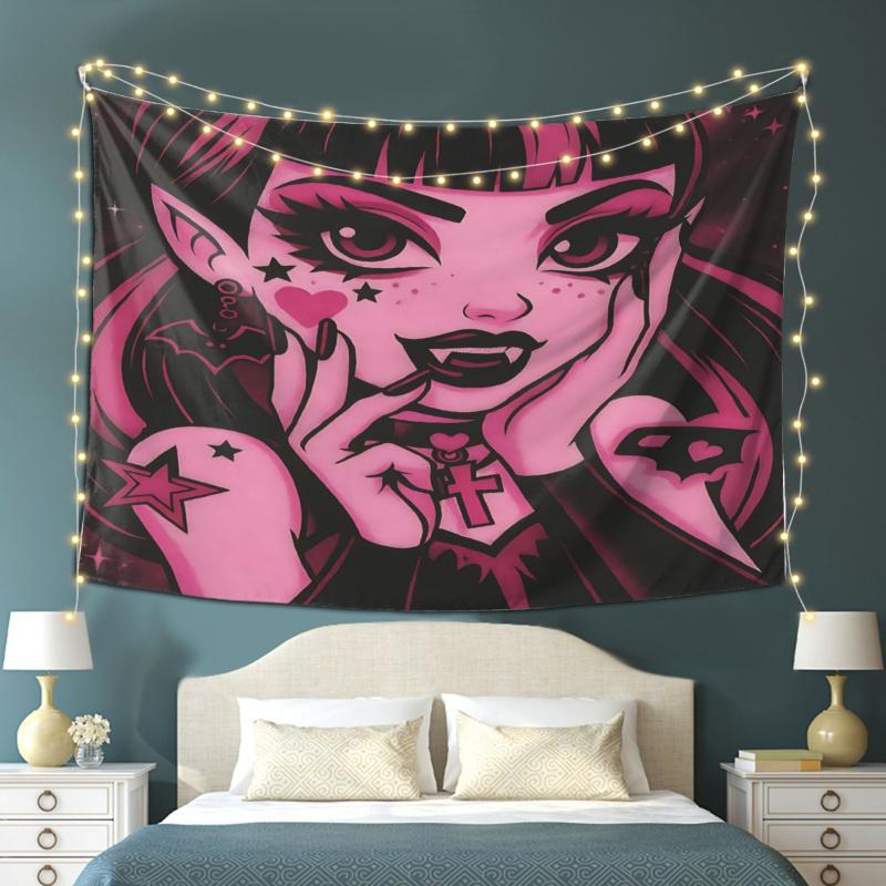 VIKAMA Sweet Cool Dark Gothic Girl Tapestry Manga Style Atmosphere Ins Style Room Decoration Home Decoration