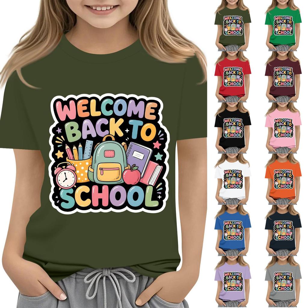Children's Casual and Fashionable Round-Neck Printed Short-Sleeve Top for Back-to-School
