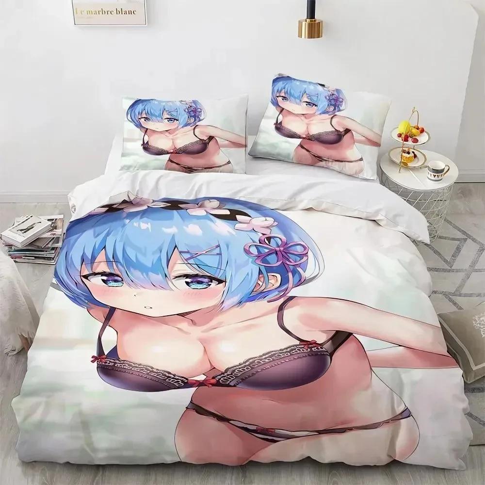 Kawaii Anime Seksikas Tüdruk Voodipesu Komplekt, Tekikott Tekk Voodikomplekt Tekikate Padjapüür, Kuningas Kuninganna Üheinimese Suurus Poisid Tüdrukud Täiskasvanud