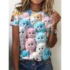 Tante magliette a girocollo con stampa di gatti, Top casual a maniche corte a girocollo per primavera ed estate, Abbigliamento da donna