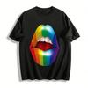 Rainbow Lip Print Trendy Casual Unisex Short Sleeve T-Shirt Pure Cotton T-shirt
