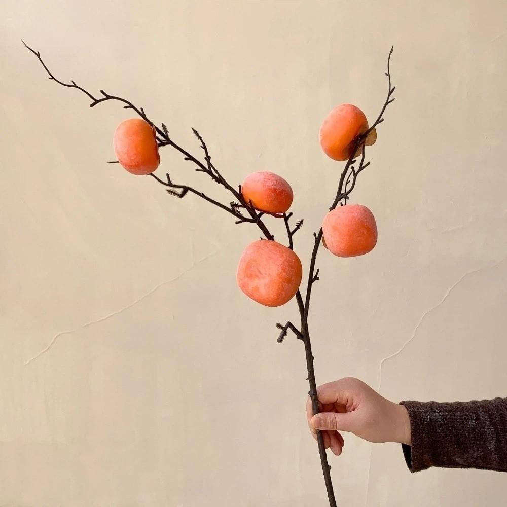 Handmade Simulation Persimmon Fruit 3/5/7 Heads Artificial Fruits Branches Fake Plants New Year