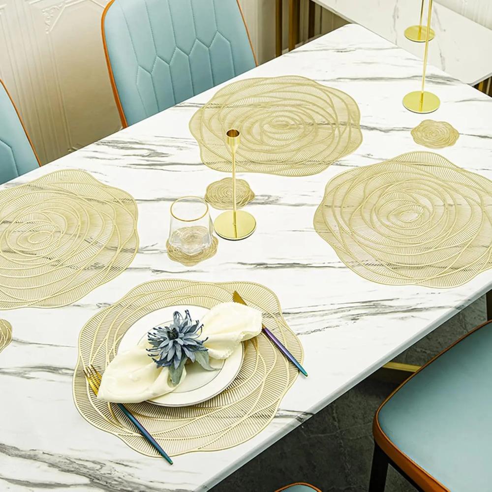 Placemats Rose Gold Place Mat Coaster Washable PVC Table Mats Non-Slip Placemat for Christmas Wedding Dining Table Kitchen Decor