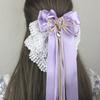 Sweet Large Bowknot Embroidered With Lace Hair Clip Lolita Long Ribbon Hairpin Ponytail Hair Bands Hair Accessories