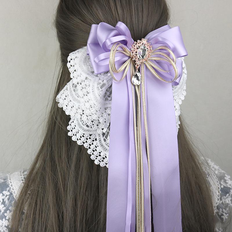 Sweet Large Bowknot Embroidered With Lace Hair Clip Lolita Long Ribbon Hairpin Ponytail Hair Bands Hair Accessories