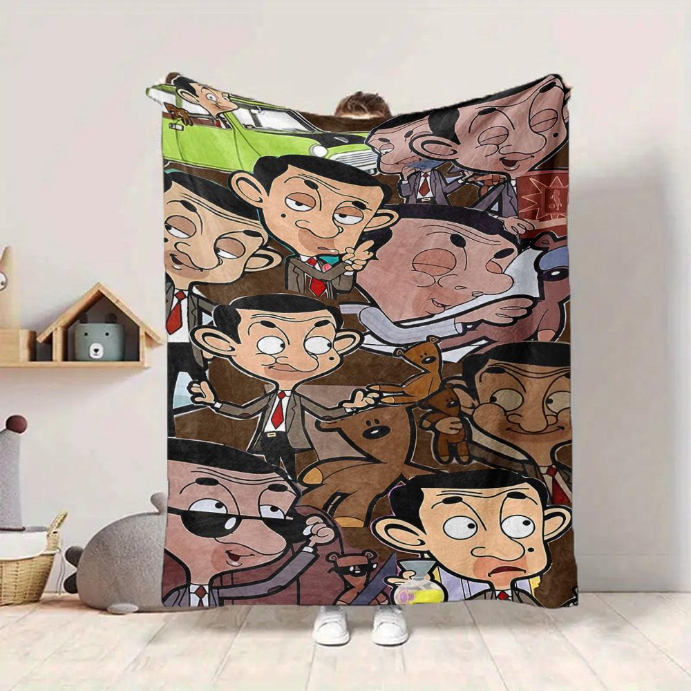 1pc Mr. Bean Adventures Flannel Throw Blanket HD Printed Lightweight Soft Warm All Season Blanket for Sofa, Bed, Travel, Camping Machine Washable