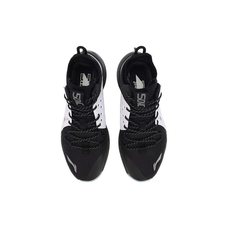 Li Ning SONIC 7 Fabric Abrasion Resistant Breathable Mid Top Basketball Shoes Men's Black White ABAP019-1