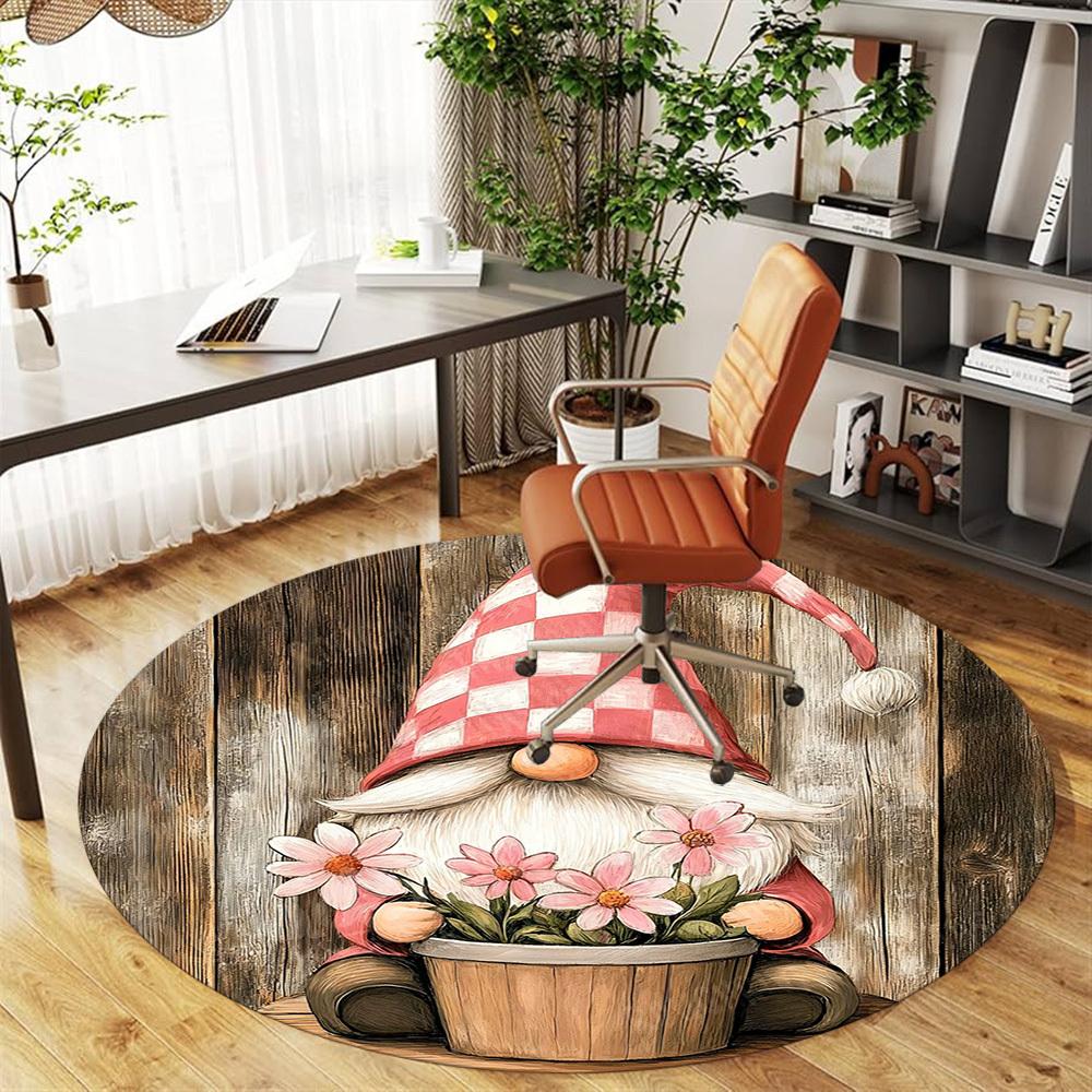 1 Stück Gartenzwerg Blumen Büro Runder Teppich, Unter Bürostühlen Schlafzimmer Wohnzimmer Heimdekoration, Teppich für Büro -1110096