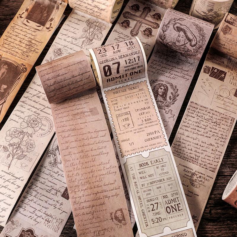 1 Rolle Vintage Washi Tape Europäisch Amerikanischer Retro Stil Kreatives manuelles Journal Dekoratives Klebeband, DIY Scrapbooking Material, 5cm*3m
