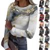 Damen und Winter Slim Bottom T-Shirt Mode Lässig Farbverlauf Druck Rundhals Pullover Langarm Top