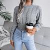 GMXIA Dames Mode Casual Effen Kleur Herfst Winter Lange Mouw Ronde Hals Slanke Gedraaide Taille Gebreide Crop Trui