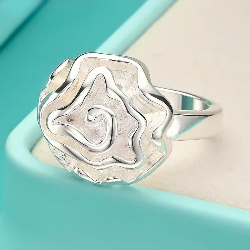 925 Sterling Silver Jewelry Rose Flower Finger Rings for Women Size 7 8 9 Fashion Wedding Party Girl Holiday Gifts