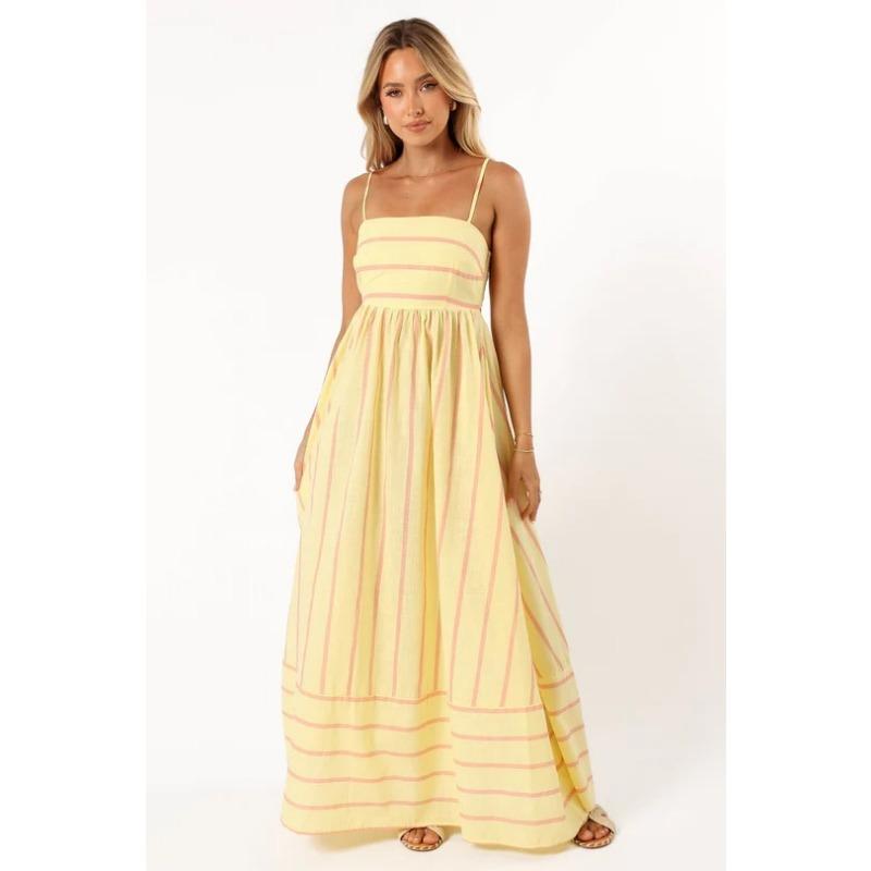 Women Striped Spaghetti Strap Maxi Dress With Empire Waist