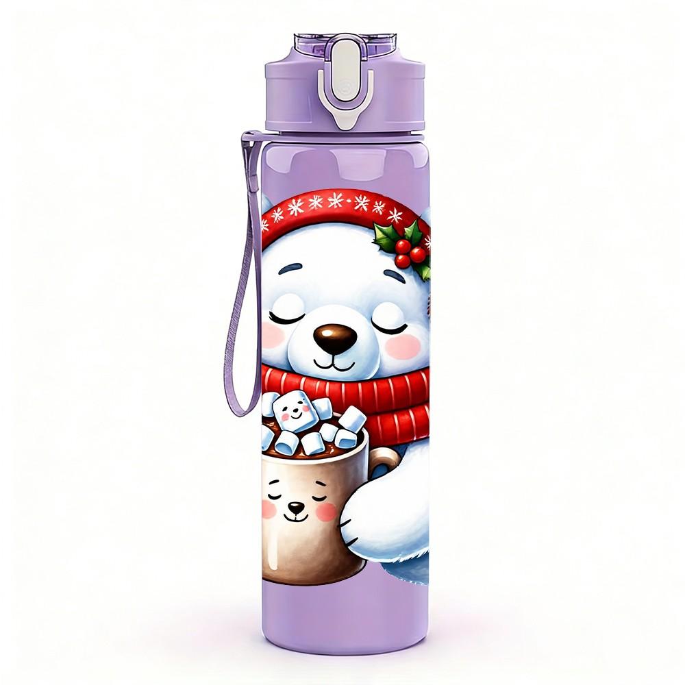 1PC Polar Bear Winter Mug 750ml Color Plastic Sports Water Bottle Leakproof Flip Straw Lid Suitable for Sports Office Home Use