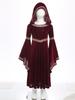 Kids Girls Halloween Princess Robe: Complete Medieval Cosplay Outfit with Hood, Trumpet Sleeves & Detailed Embroidery