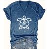 Mode Frühling Meeresschildkröte Malerei Blusen Kurzärmelig V-Ausschnitt T-Shirts Lässig