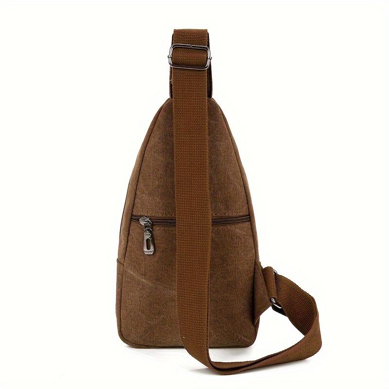 1pc Men's Camping Canvas Chest Bag, Solid Color Wear-resistant Large Capacity Chest Bag