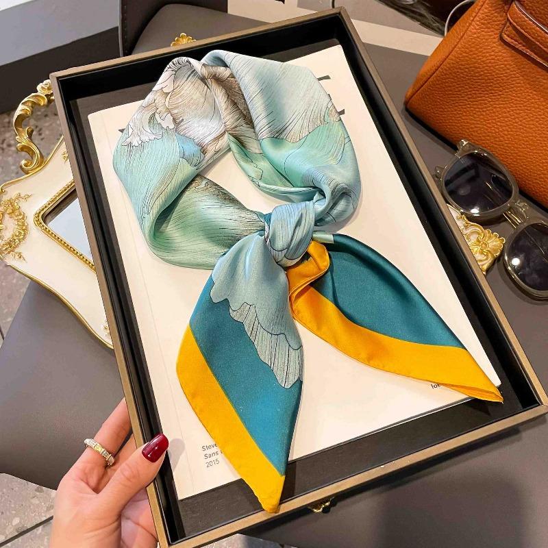 New Striped Silk Scarf Simulation Silk Small Square Scarf Simple Fashion Professional Scarf Silk Scarf Square Scarf High-end Matching