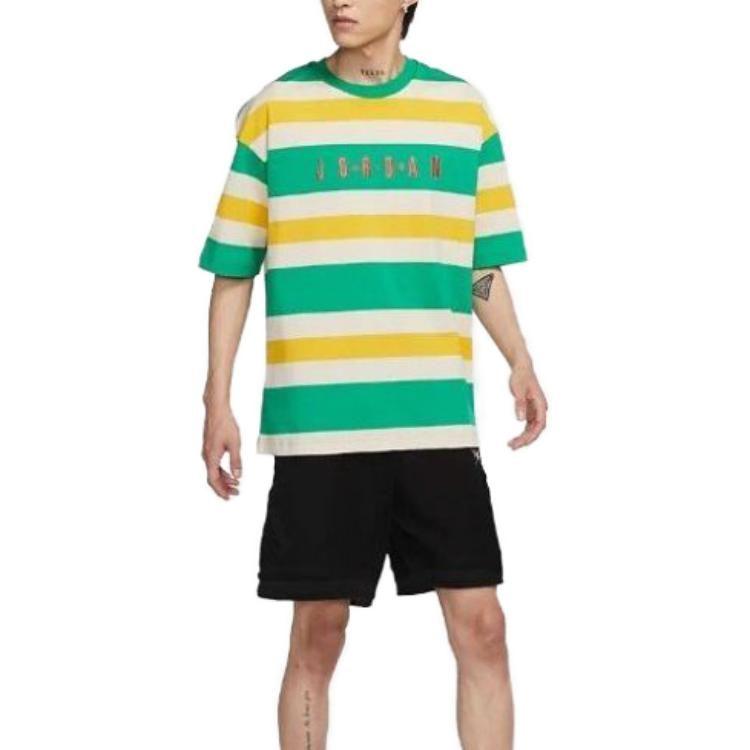 Jordan Sport T Shirts Men's Lucky Green/Path Red Crew Neck Moderate Straight Fit CK9572-310