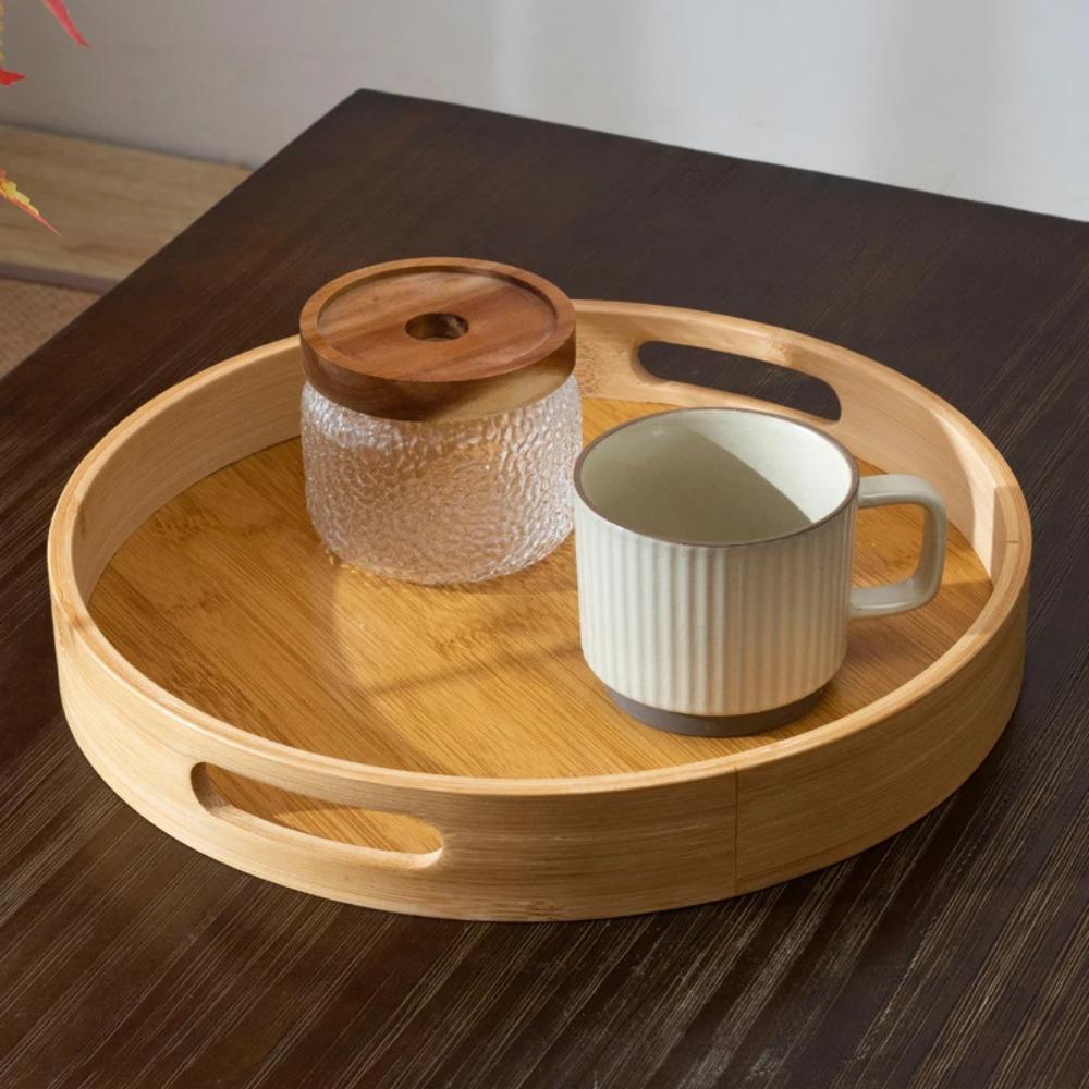 Multipurpose Wooden Round Tray Light Drink Platter Fruit Plate Bamboo Plate Home Decoration